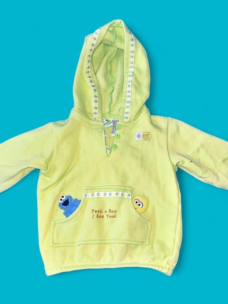 Extra Rare Vintage 2000 Sesame Street Peek A Boo Lime Green Baby Hoodie 18-24m